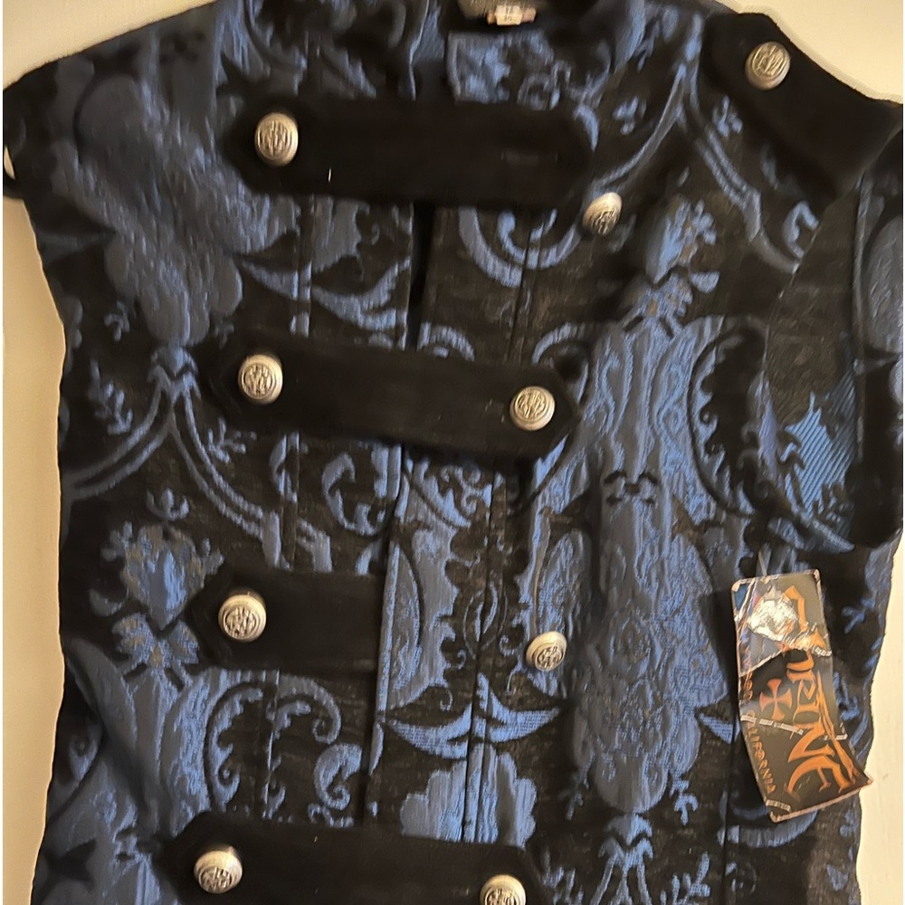Shrine of Hollywood men’s vest blue tapestry goth